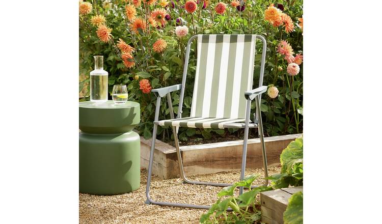 Argos Home Folding Metal Garden Chair - Green and White