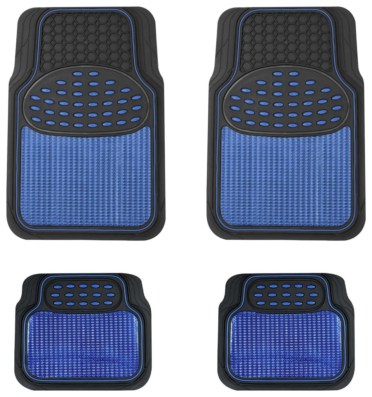 Streetwize Heavy-Duty Rubber Car Mat Set - Blue Trim