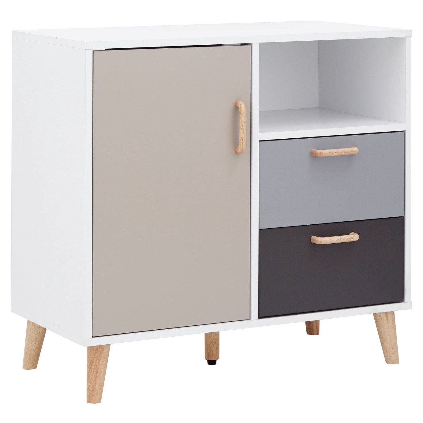 Delta Compact 1 Door 2 Drawer Sideboard - White & Grey