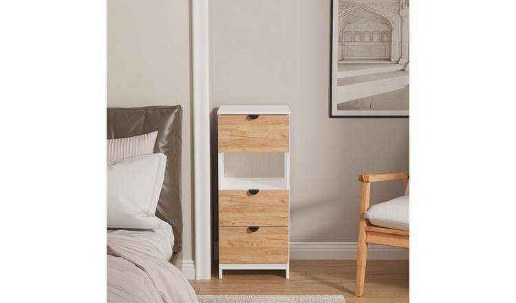 Welcome Canmore 3 Drawer Bedside Table - White & Oak