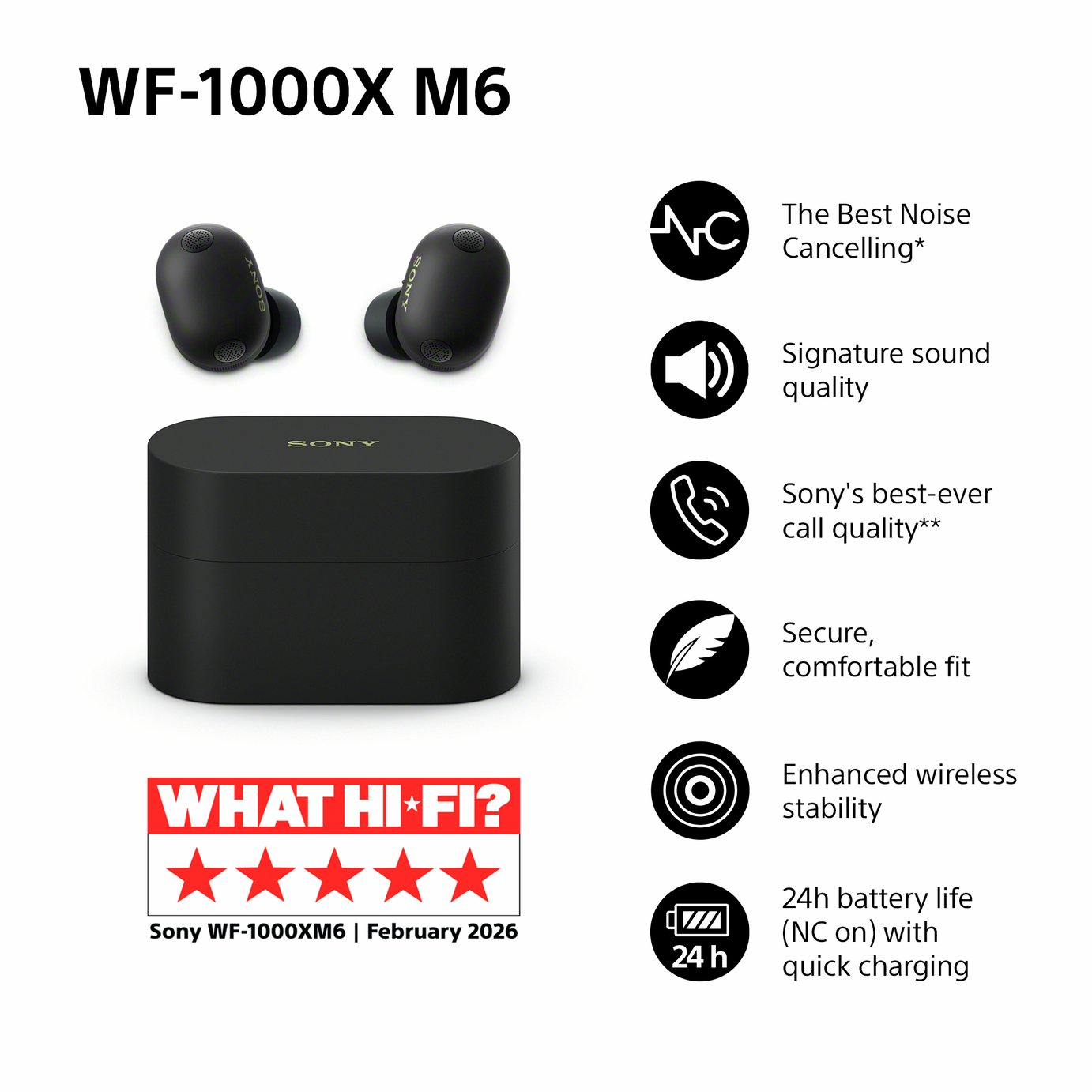 Buy Sony WF-1000XM6 Noise Cancelling Wireless Earbuds - Black