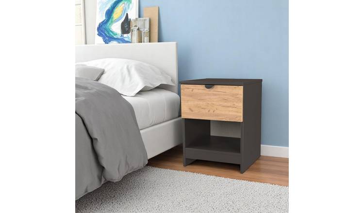 Welcome Canmore 1 Drawer Bedside Table - Graphite & Oak