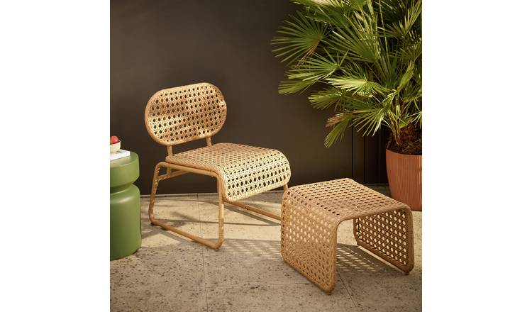 Habitat Global Accent Chair and Footstool - Natural