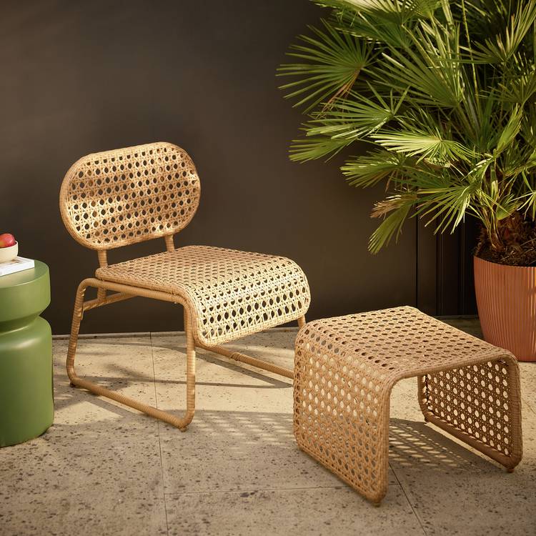 Habitat Global Accent Chair and Footstool - Natural 0