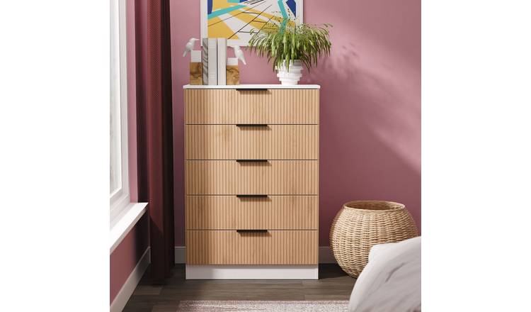 Livara Ready Assembled Tofino 5 Drawer Chest - White & Oak