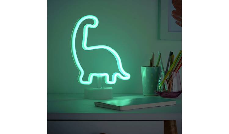 Glow Neon Effect Dinosaur LED Kids Table Lamp - White