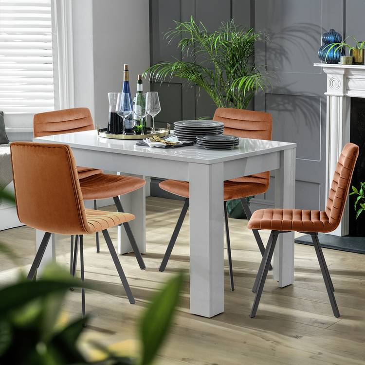 Argos Home Miami White Dining Table & 4 Copper Chairs 0