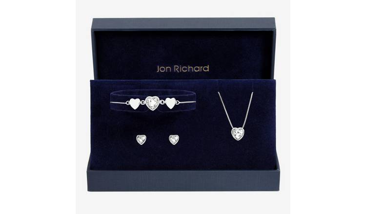 Jon Richard Silver Crystal Heart Trio Set