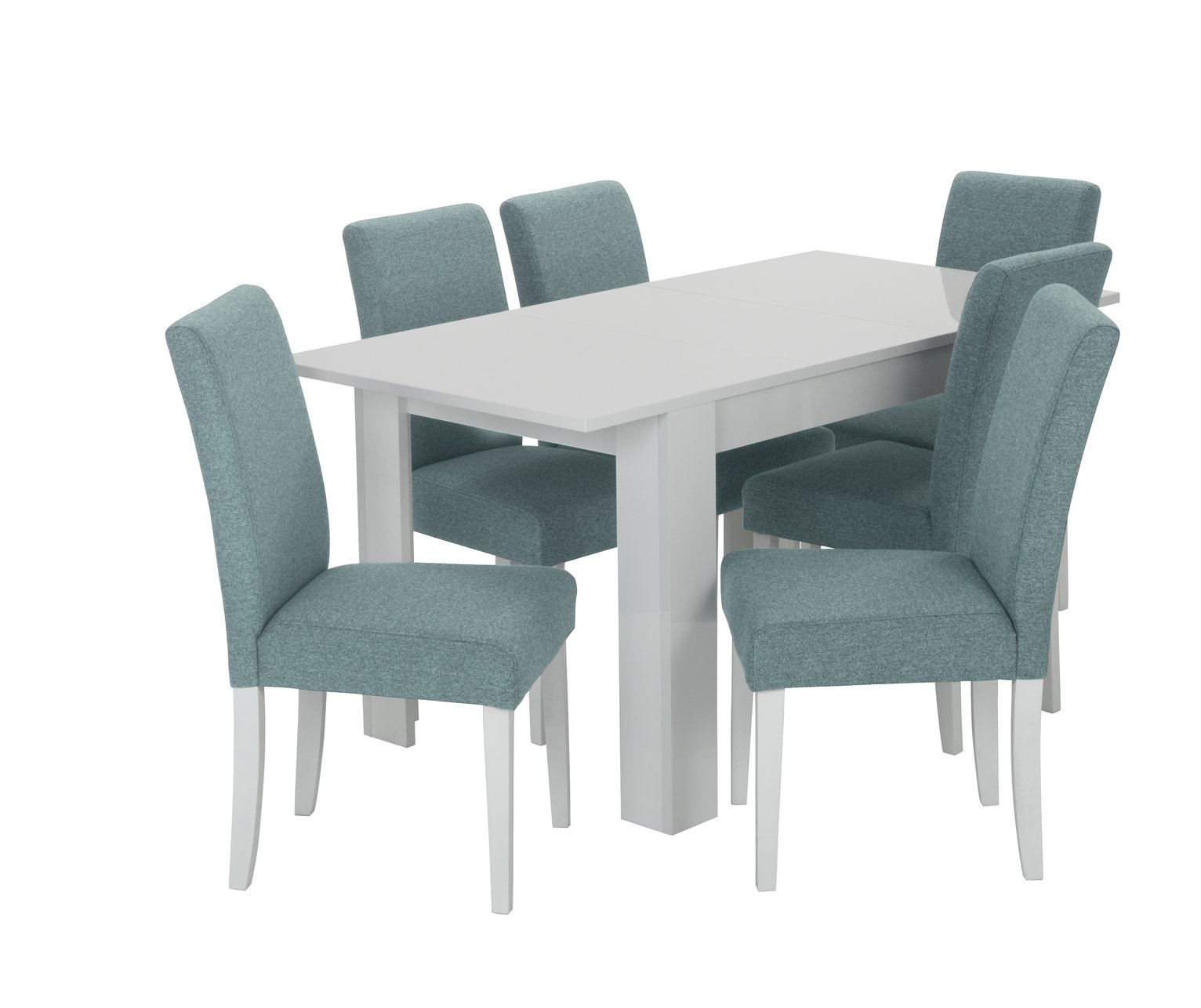 Argos Home Miami Gloss Extending Table & 6 Tweed Chair -Teal Review