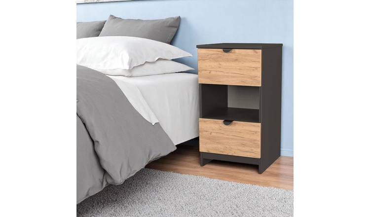 Welcome Canmore 2 Drawer Bedside Table - Graphite & Oak