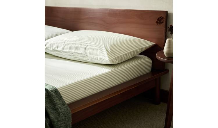 Habitat Oxford Stripe Printed Green Fitted Sheet - Superking