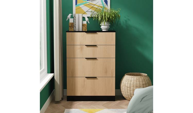 Livara Ready Assembled Tofino 4 Drawer Chest - Black & Oak