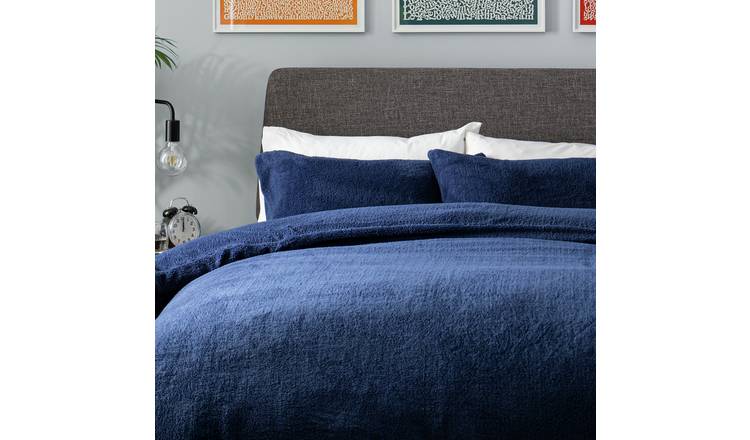 Buy Argos Home Fleece Plain Navy Blue Bedding Set Kingsize