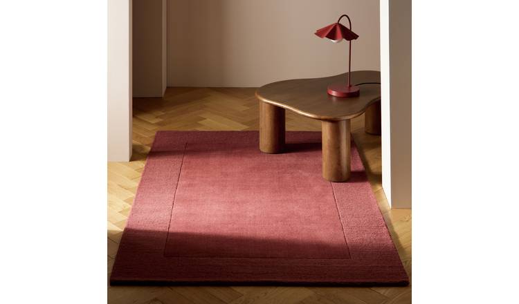Habitat Simple Border Burgundy Wool Cut Pile Rug - 160x230cm