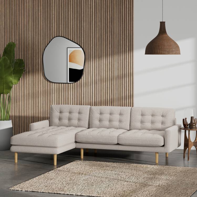 Habitat Fenner Left Hand Corner Sofa - Stone - Ash Leg 0