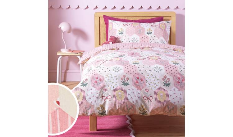 Argos Home Kids Floral Patchwork Pink Bedding Set - Single