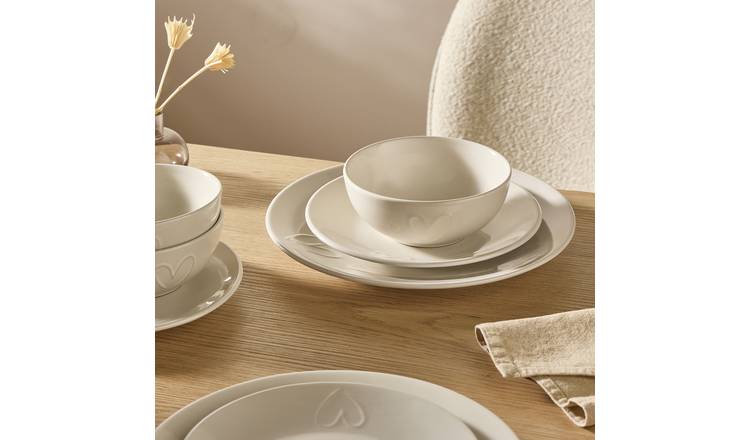 Argos Home Embossed Heart 12Piece Stoneware Dinner Set-Cream