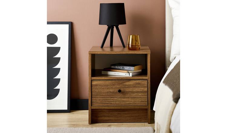 Argos Home Malibu 1 Drawer Bedside Table - Walnut