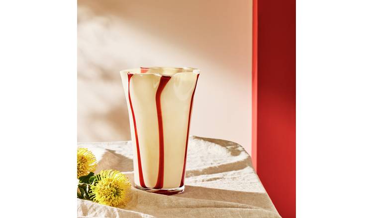 Habitat Milk Glass Red & White Handkerchief Stripe Vase