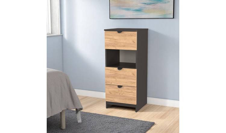Welcome Canmore 3 Drawer Bedside Table - Graphite & Oak