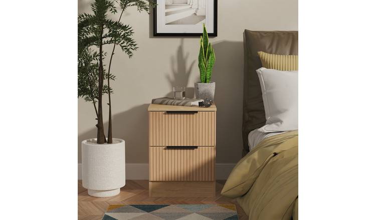 Livara Ready Assembled Tofino 2 Drawer Bedside Table - Oak