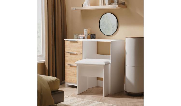 Welcome Orillia 3 Drawer Dressing Table & Stool -White & Oak