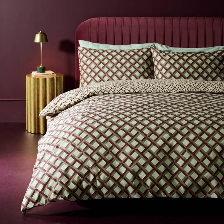 Habitat Diagonal Geo Print Mint Bedding Set - Superking 0
