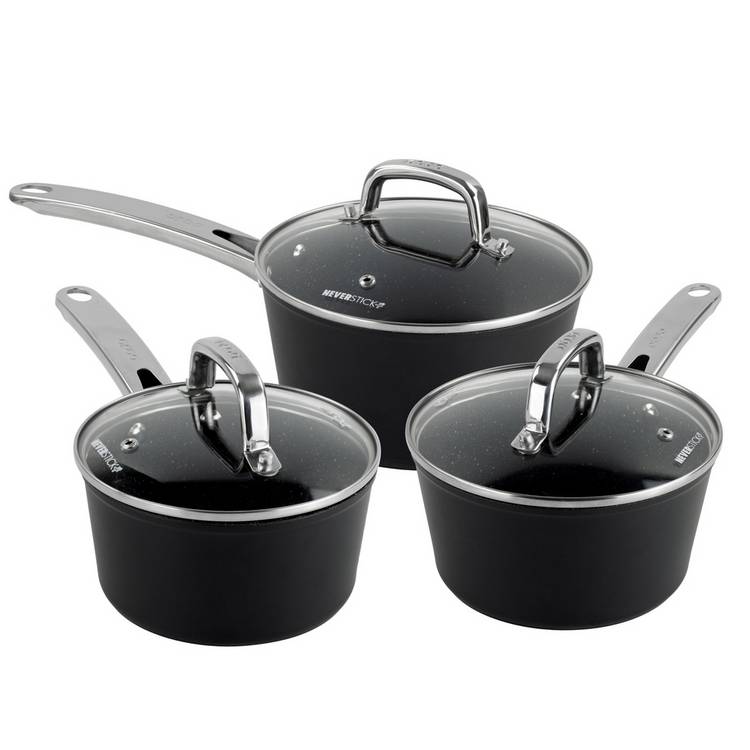 Dojo Hero Neverstick+ 3 Piece Aluminium Saucepan Set - Black 0