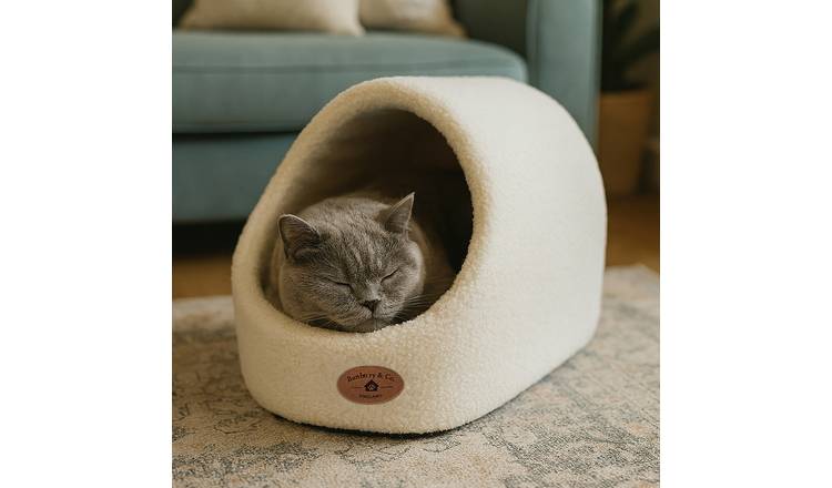 Banbury & Co Almond Teddy Cat Igloo - White