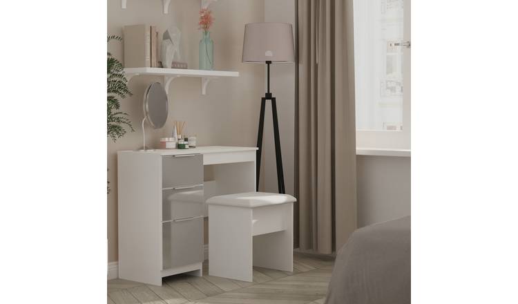 Welcome Orillia 3 Drawer Dressing Table & Stool-White & Grey
