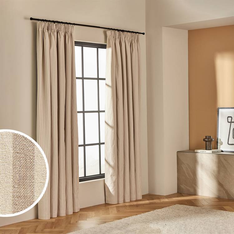 Habitat Blackout Stripe Pencil Pleat Curtains - Latte - 117x137cm 0