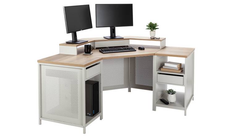 Buy Argos Home Modular Corner Gaming Desk Oak Effect Grey Desks Argos