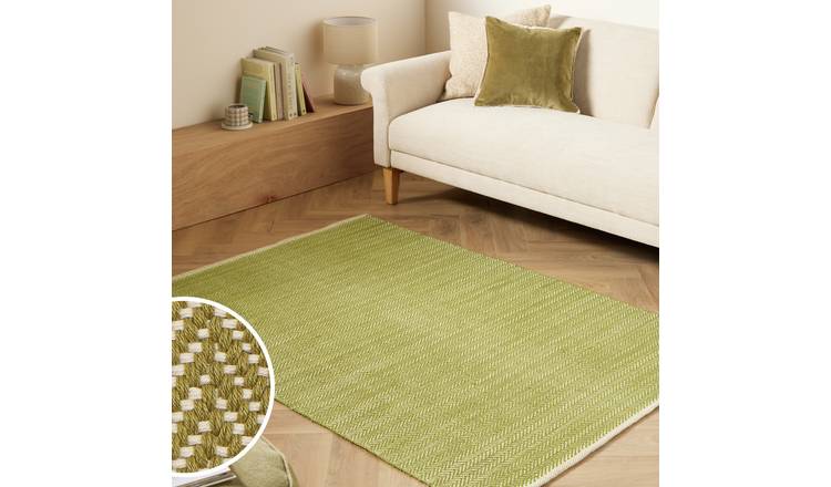 Argos Home Herringbone Green Cotton Flatweave Rug - 120x170cm