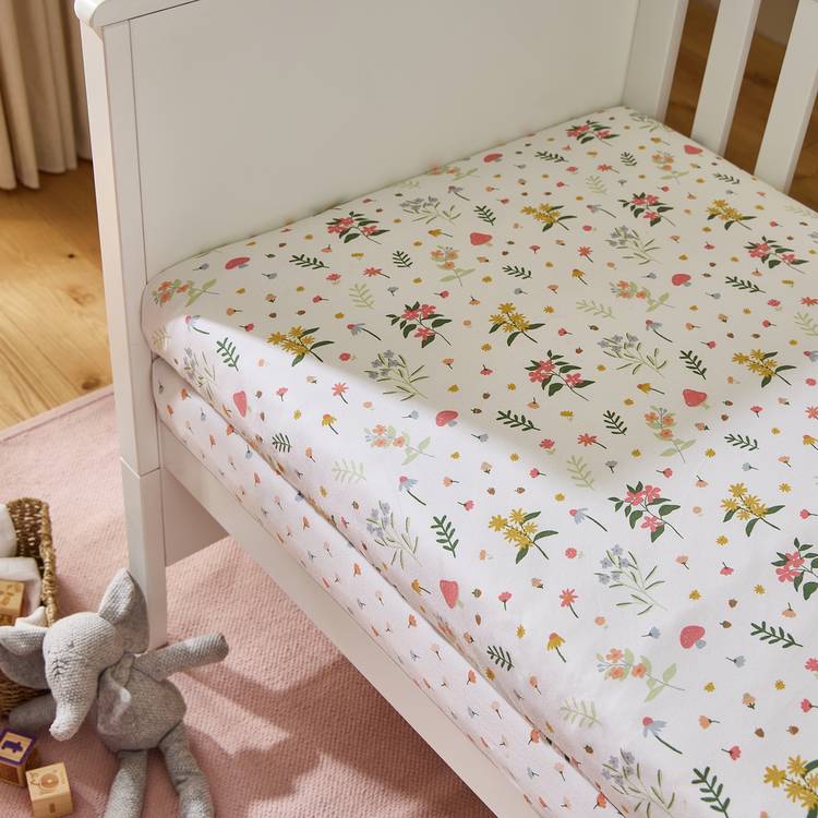 Habitat Nursery Cotton Floral Twin Pack Fitted Sheet-Cot Bed 0