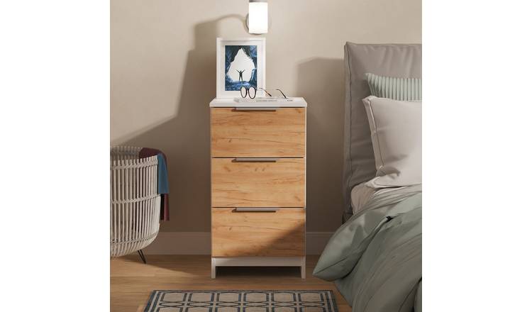 Welcome Orillia 3 Drawer Bedside Table - White & Oak