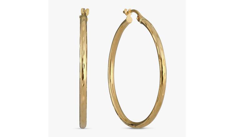 Revere 9ct Yellow Gold Textured Large Hoop Earrings