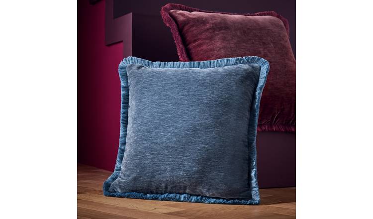Habitat Fringed Chenille Cushion Storm Blue - 43x43cm
