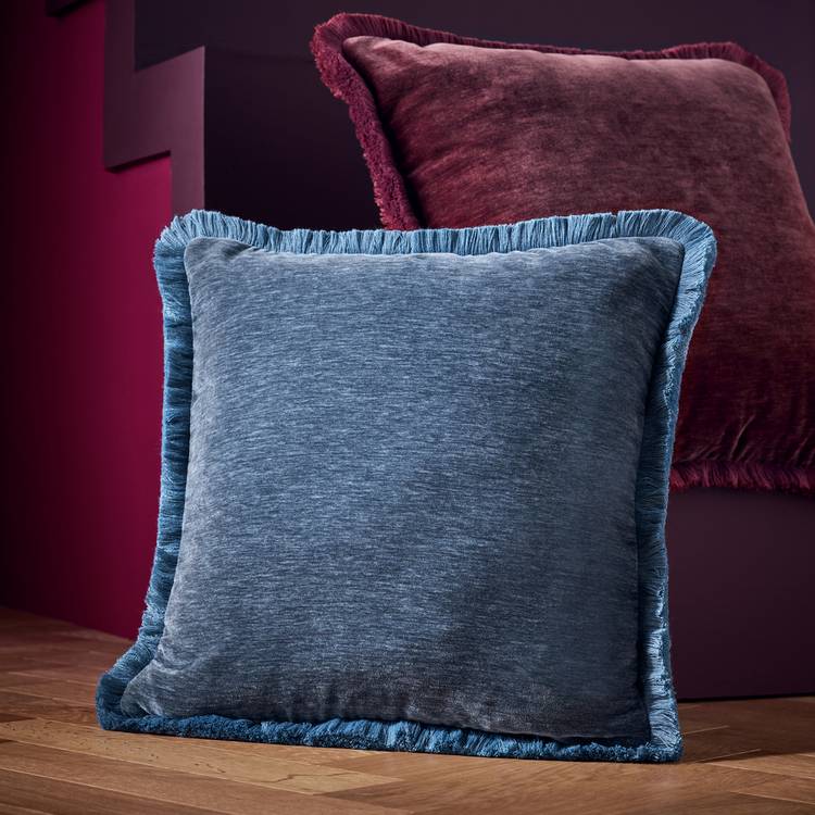 Habitat Fringed Chenille Cushion Storm Blue - 43x43cm 0