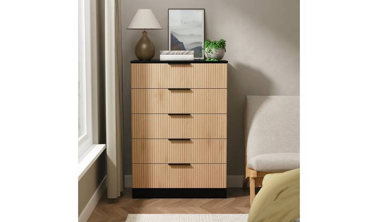 Livara Ready Assembled Tofino 5 Drawer Chest - Black & Oak