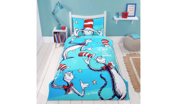 Dr Seuss Cat in Hat Kids Light Blue Bedding Set - Single