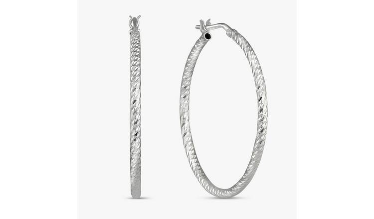 Revere Sterling Silver Diamond Cut Large Hoop Earrings