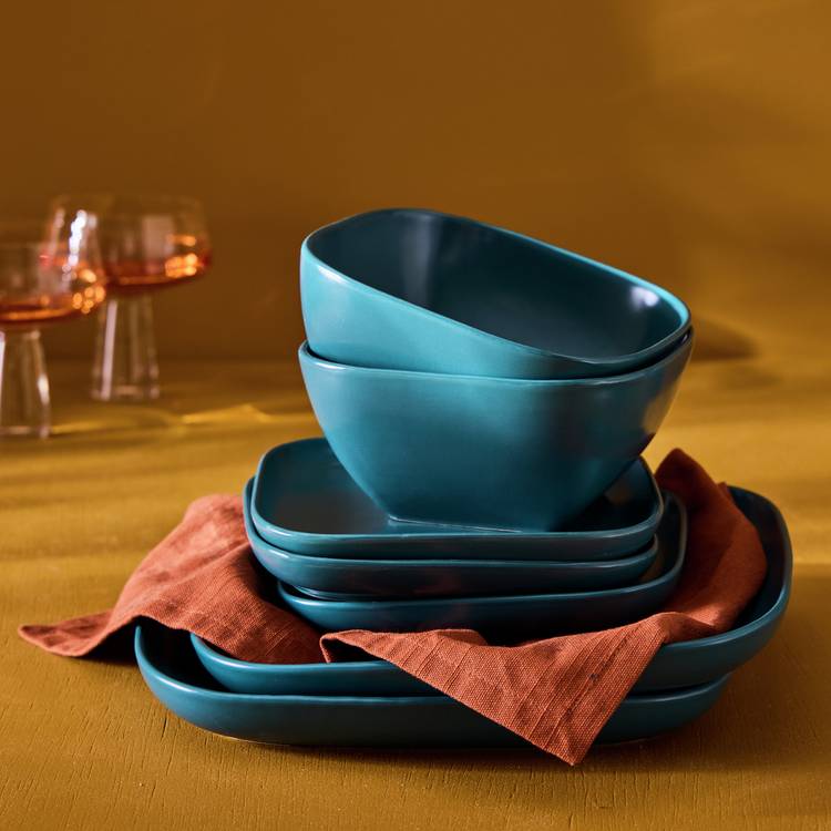 Habitat Matte Square 12 Piece Stoneware Dinner Set - Teal 0