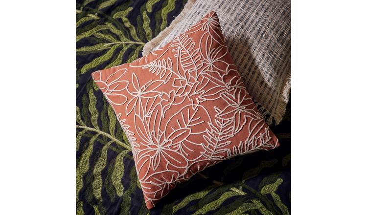 Habitat Crewel Foliage Outline Cushion Orange - 43x43cm
