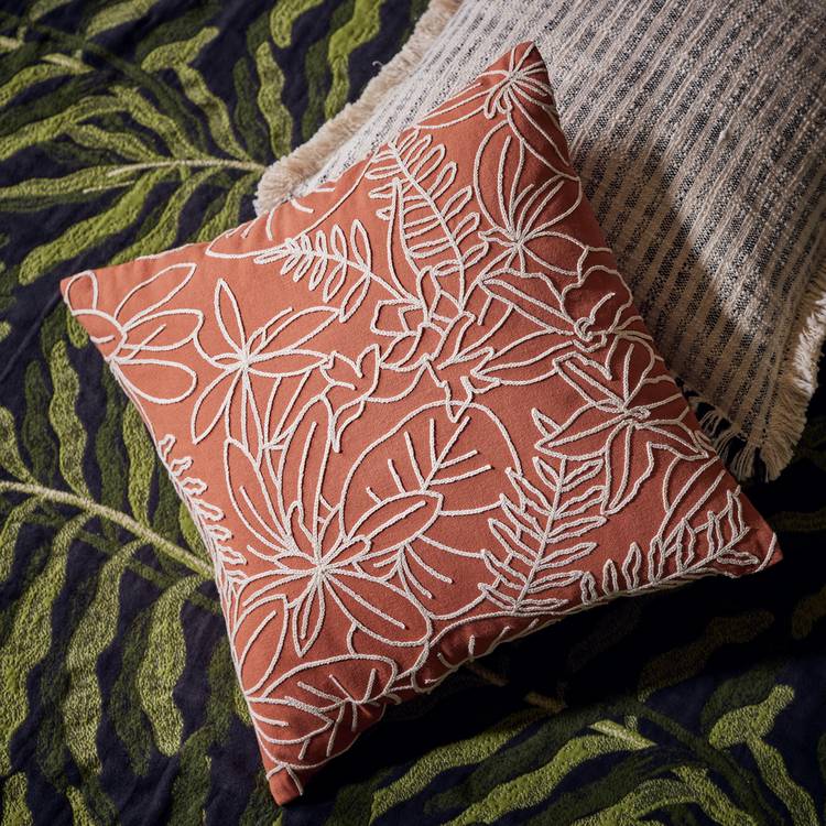 Habitat Crewel Foliage Outline Cushion Orange - 43x43cm 0