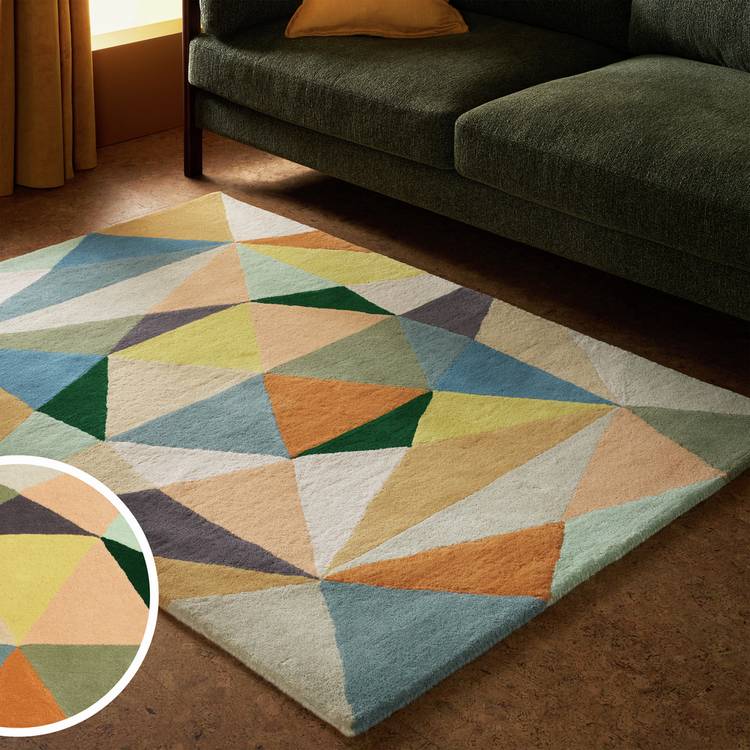 Habitat Geometric Patch Wool Cut Pile Rug - 160x230cm 0