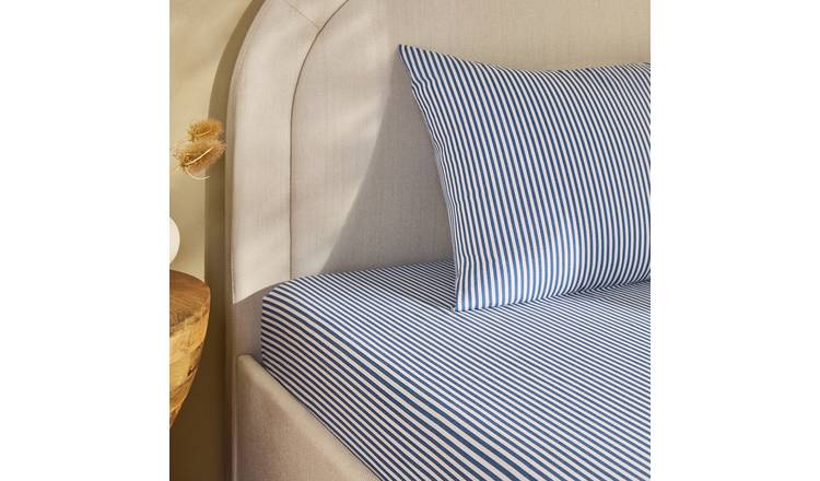 Habitat Oxford Stripe Printed Blue Fitted Sheet - Double