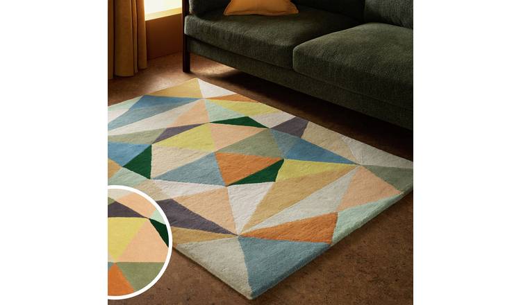 Habitat Geometric Patch Wool Cut Pile Rug - 120x170cm