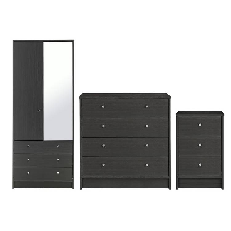 Argos Home Malibu 3 Piece 2 Door Mirror Wardrobe Set- Black 0