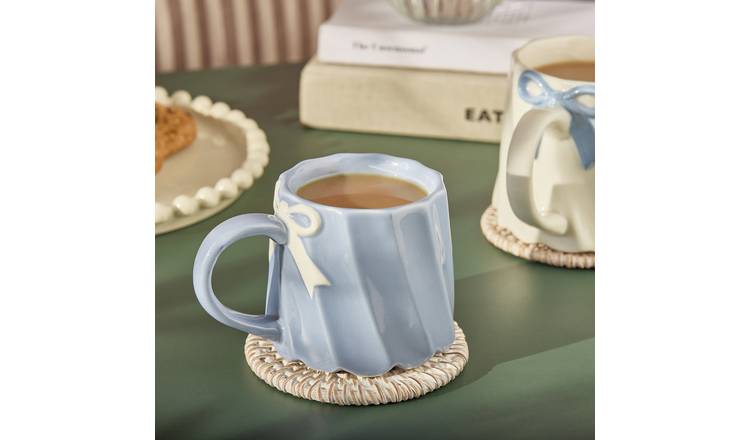 Argos Home Scalloped White Bow Blue Mug