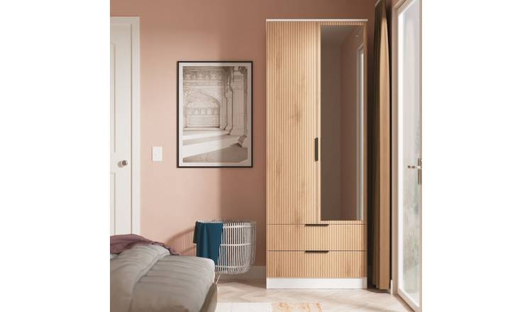 Welcome Tofino 2 Door Mirror Wardrobe - White & Oak